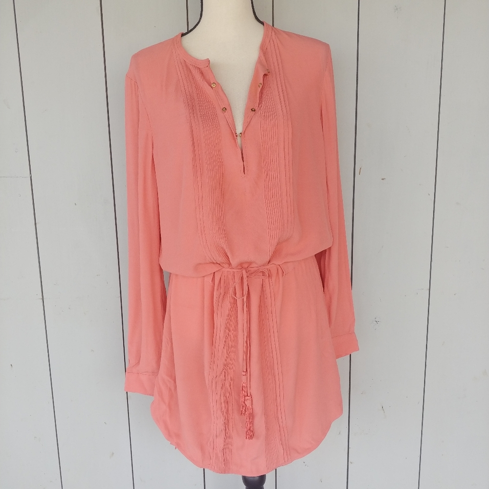 DVF | Coral Sliced Crepe Drawstring Tunic Dress